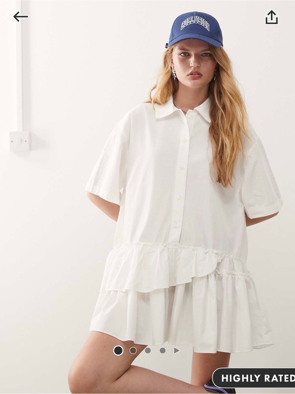 ASOS/Monki White Ruffle Hem Mini Shirt Dress